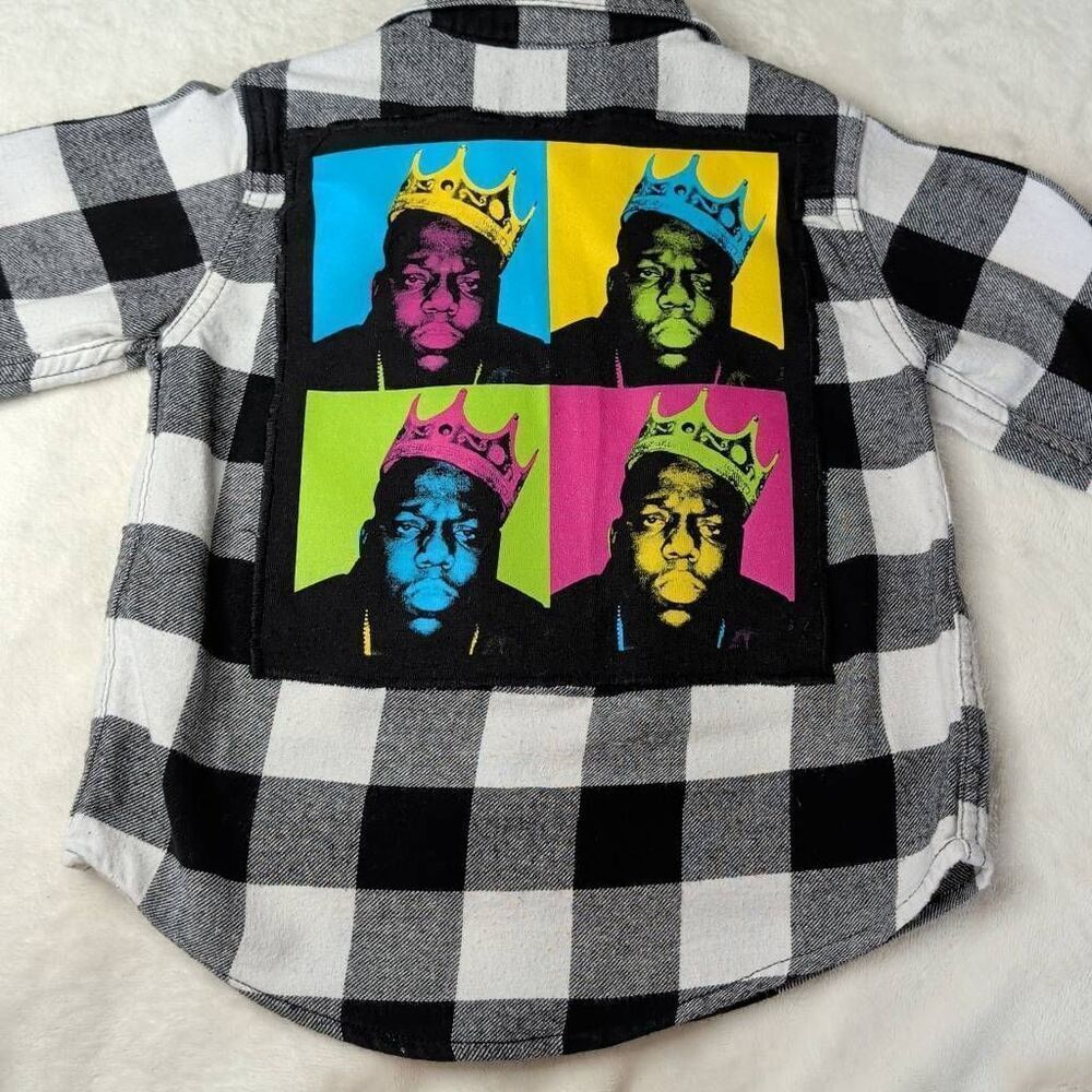 The Notorious B.I.G. Toddler Upcycle on a Children's Place Flannel size 2t